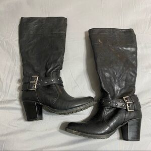 Kohl's Black Tall Boots w/ Block Heels & Buckles
